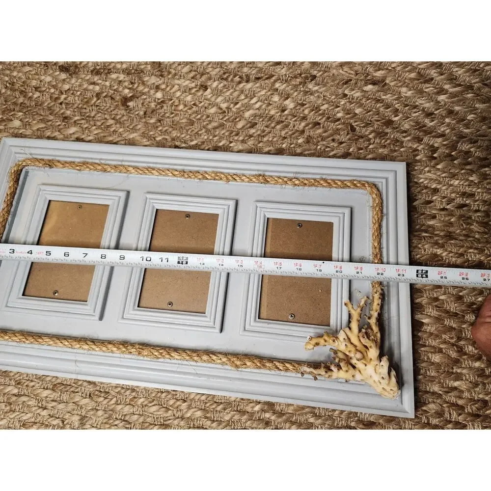 Blue Wood 13X23.5" Nautical Rope Picture Frame Beach House Decor 3- 4X6" Photos - Picture 5 of 6